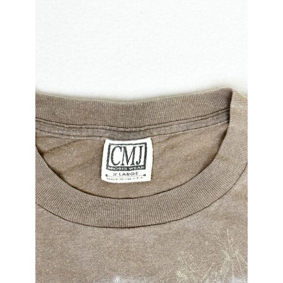 Vintage 90s Atlanta Boot Village Western T-Shirt XL Brown Native American AOP - Picture 5 of 8